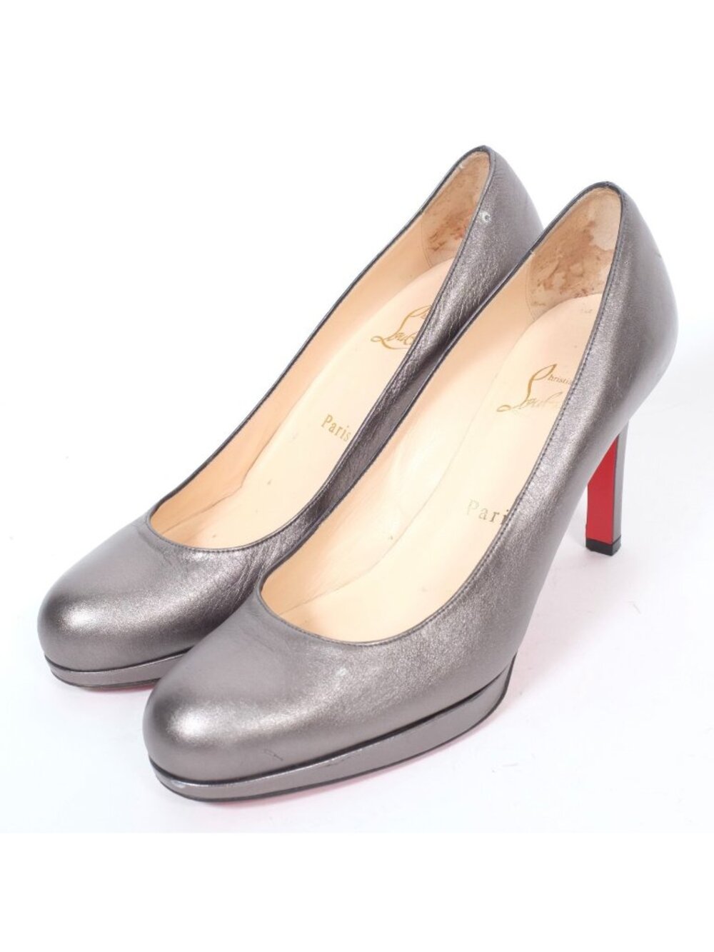 Christian Louboutin 37.5 US 7.5 Shoes Leather Platform Silver Metallic Pumps